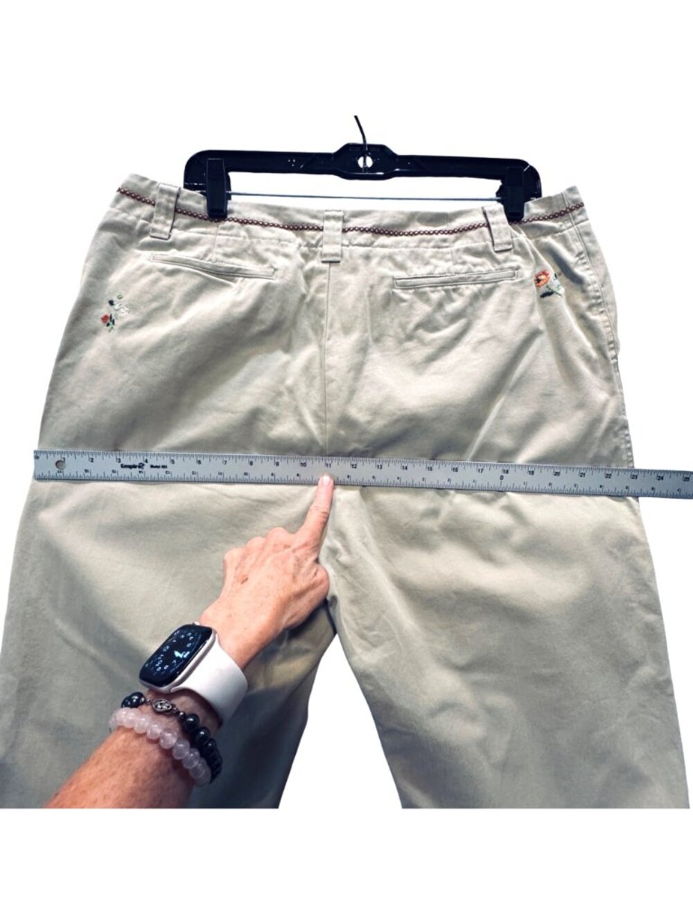 Vintage 90s Gap Clean Cut Khaki Capris Size 16 Chinos Embroidered Floral Artsy - Picture 9 of 13